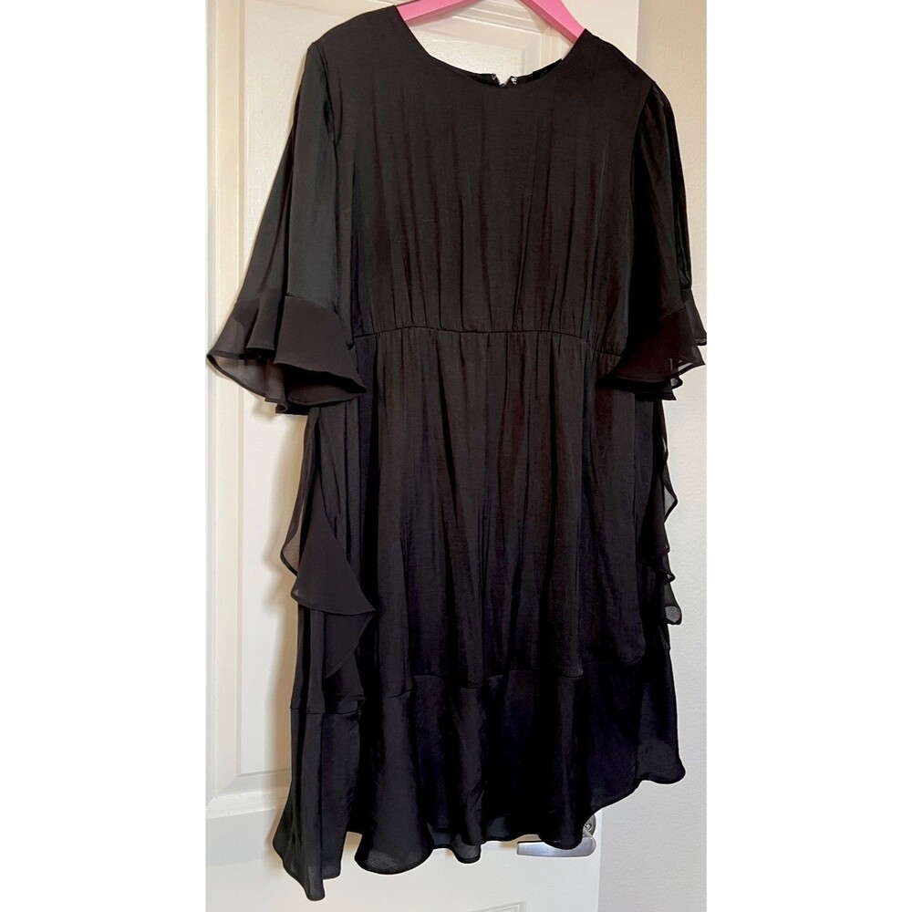 Who What Wear Black Knee-length Dress With Frills + Flounce Lined Skirt Size XL